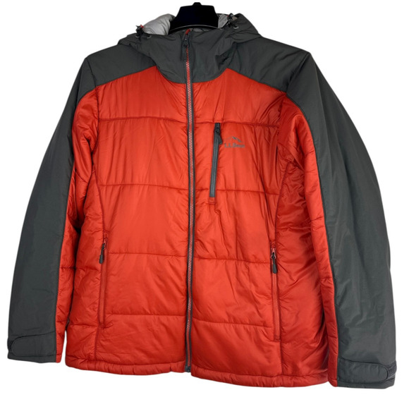 L.L. Bean Packaway Hooded Jacket Men’s Large Orange Gray Full Zip Nylon Puffer - Picture 9 of 9